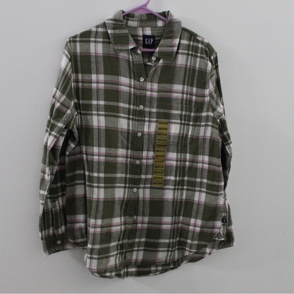 GAP Womens Olive and Pink Plaid Button Down Shirt